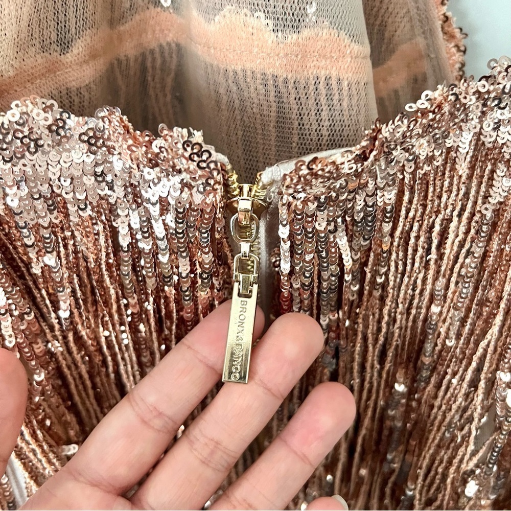 🆕 BRONX & BANCO Isle Fringe Mini Halter Dress Sz 4 US - Picture 5 of 10